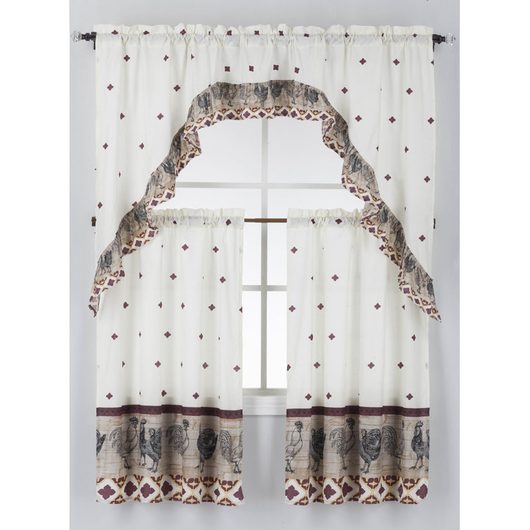 Ophelia & Co. Theroux Rooster3 Swag 60'' W Kitchen Curtain in Wayfair